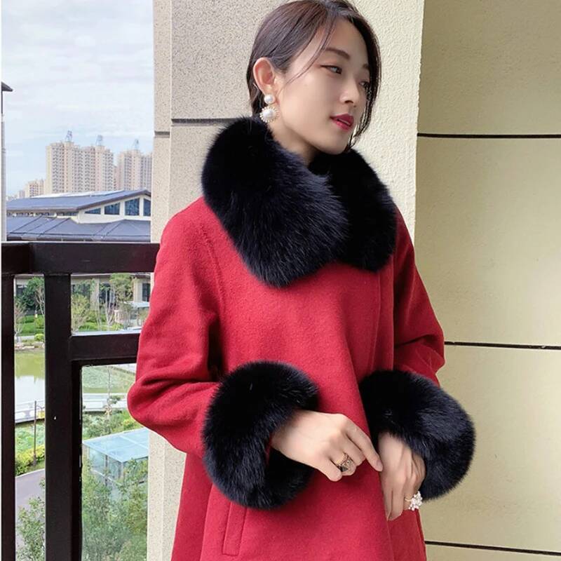 Women'S Winter Accessories Set - 100% Real Fox Fur Collar Winter