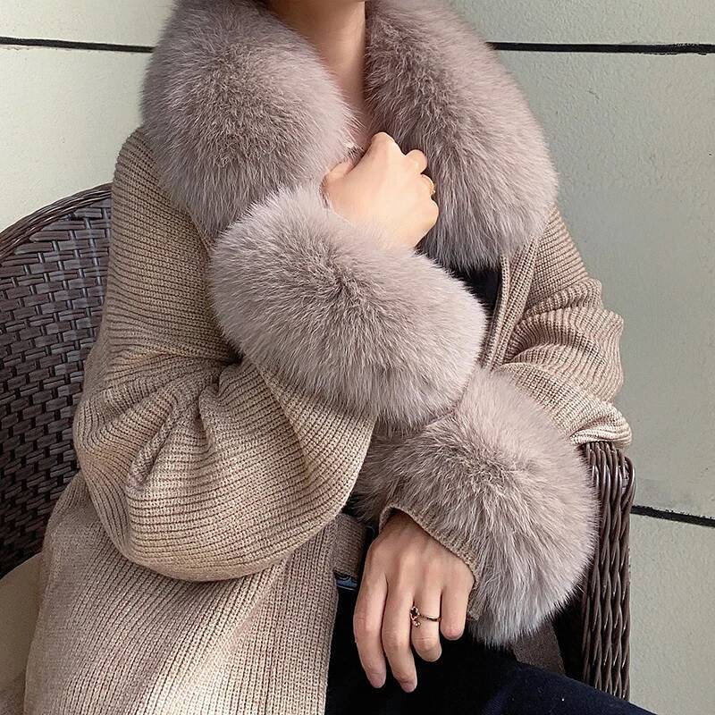 100% Real Fox Fur Collar Winte - огляд і ціна Women'S Winter Accessories Set