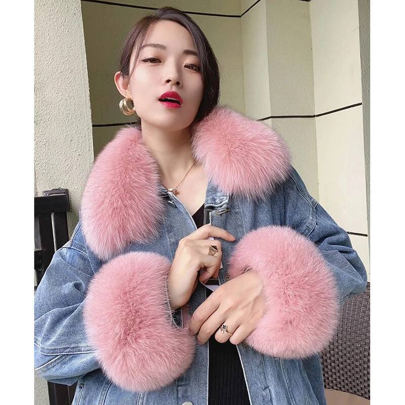 100% Real Fox Fur Collar Winte - огляд і ціна Women'S Winter Accessories Set