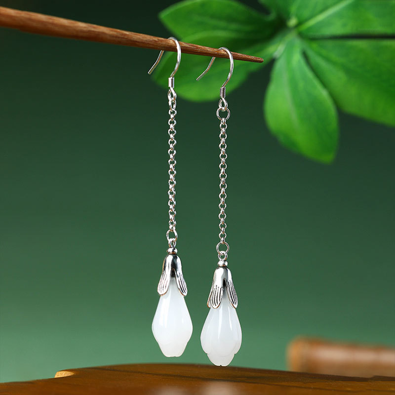 White Real Jade Flower Earring - огляд і ціна Women'S Yellow Accessories
